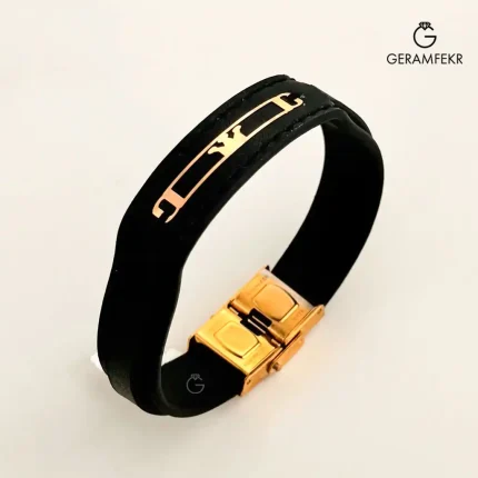 دستبند-چرم-و-طلا-طرح-تاج-کد2