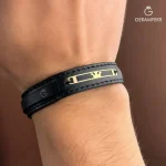 دستبند-چرم-و-طلا-طرح-تاج-کد2