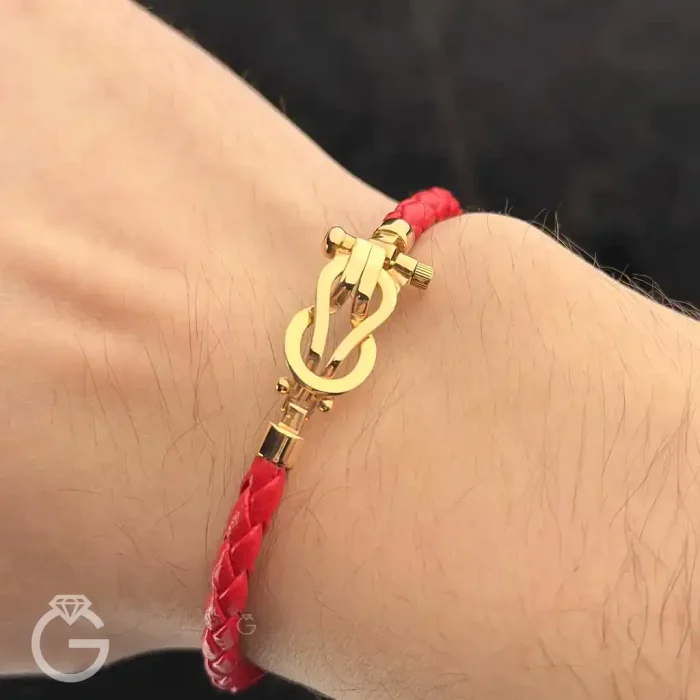 دستبند طلا امگا چرمی قرمز (10) دستبند طلا امگا چرمی قرمز